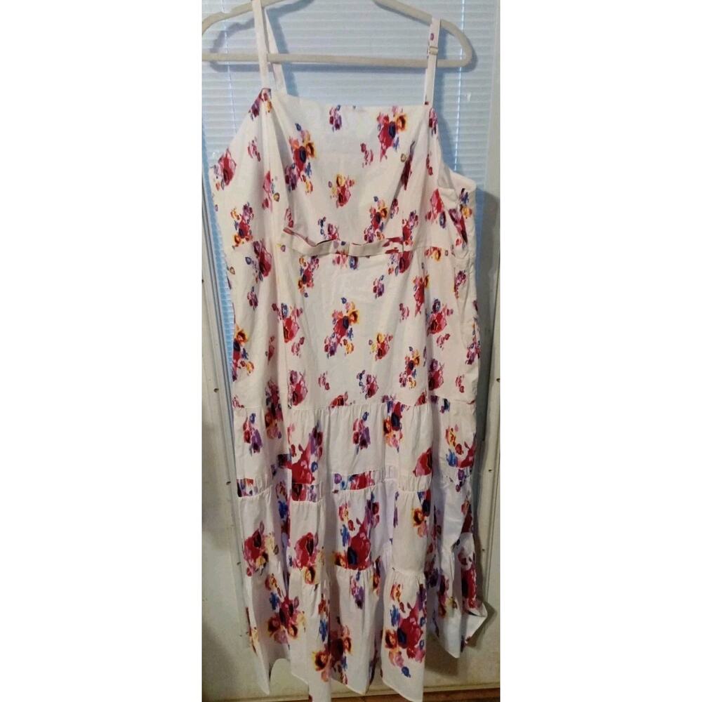 White Floral Dress Prabal Gurung Sz. 22W Maxi Tiered Pockets NWT Fairy Cottage - Picture 2 of 8